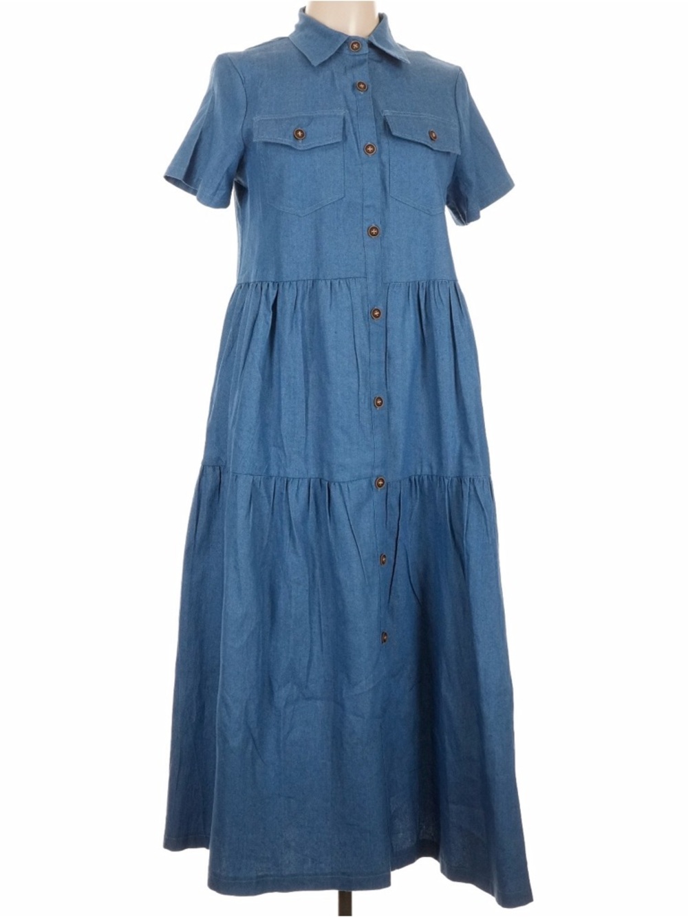 MISSLOOK denim tiered maxi dress